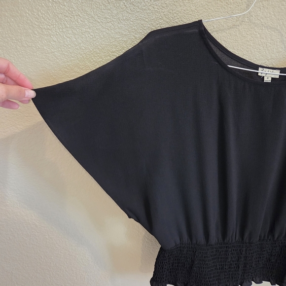 Lily White Black Cinched waist drop shoulder sleeve size Medium Business Casual - Picture 3 of 7